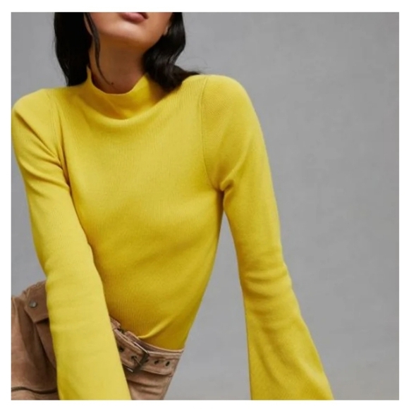 Anthropologie Sweaters - Anthropologie Maeve Arlowe Bell Sleeve XXS Yellow Long Sleeve Turtleneck Sweater